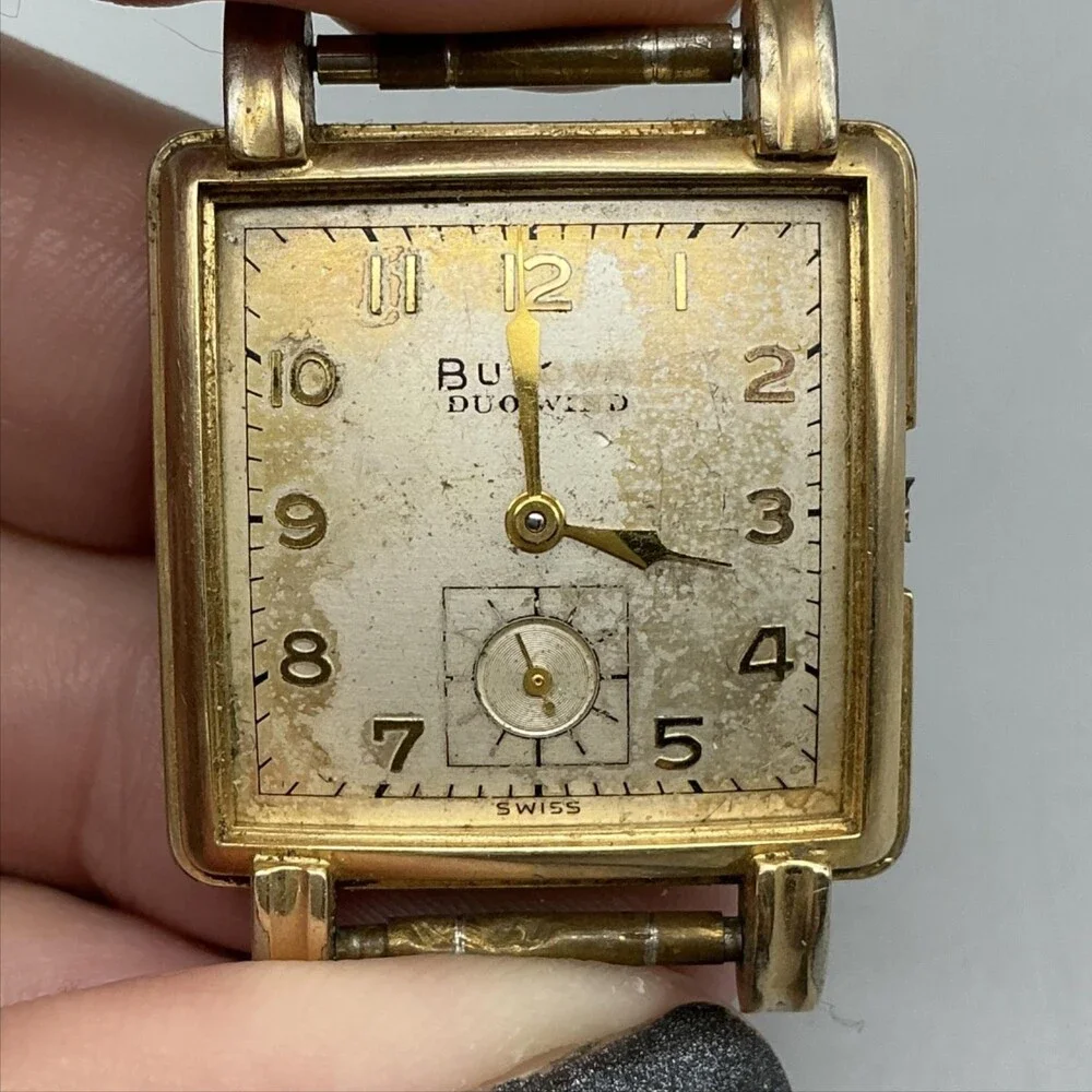 Vintage Bulova Duo-Wind Mens Watch 27mm Champagne Dial Swiss Manual For Parts